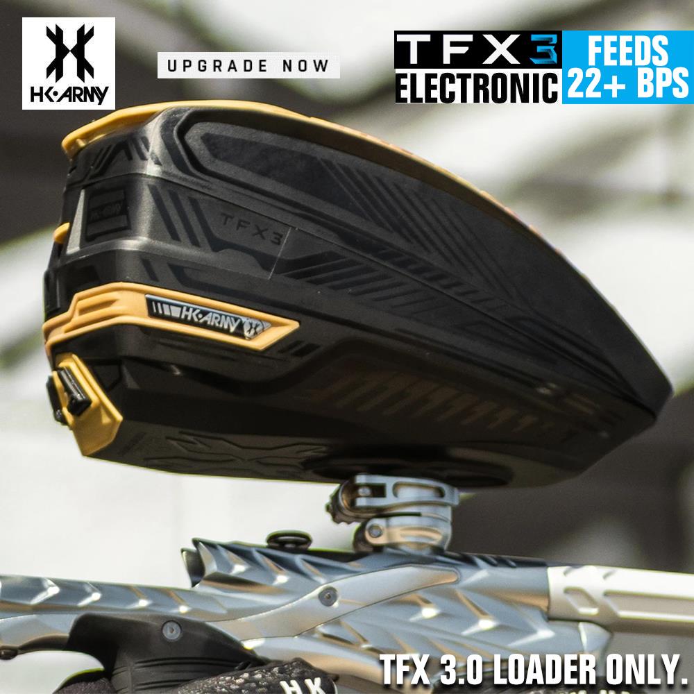 HK Army TFX 3.0 Electronic Paintball Loader - 22+ BPS - Black/Gold HK Army