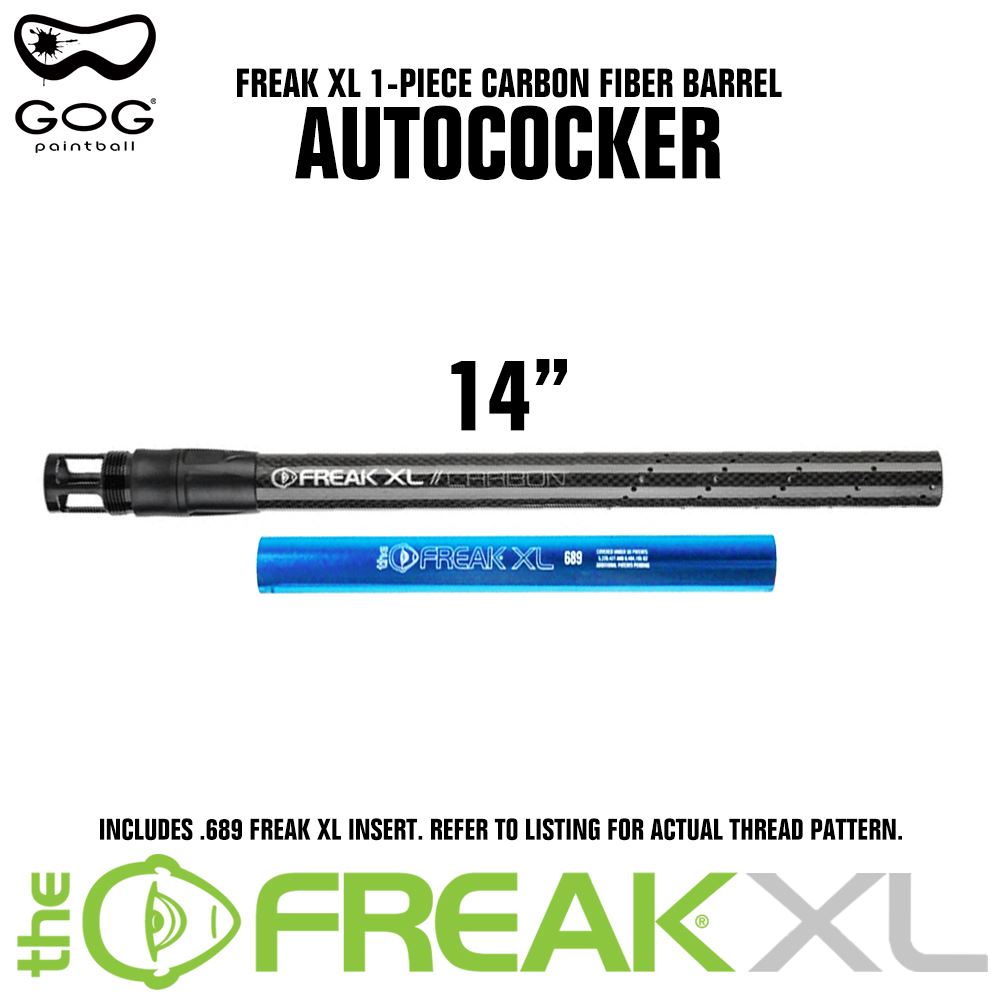 GoG Freak XL Carbon Fiber Paintball Barrel w/ .689 Insert - Autococker Thread - 14" GoG