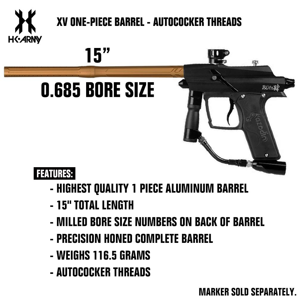 HK Army XV One-Piece Paintball Barrel - Autococker - Dust Gold - 0.685 Bore Size HK Army