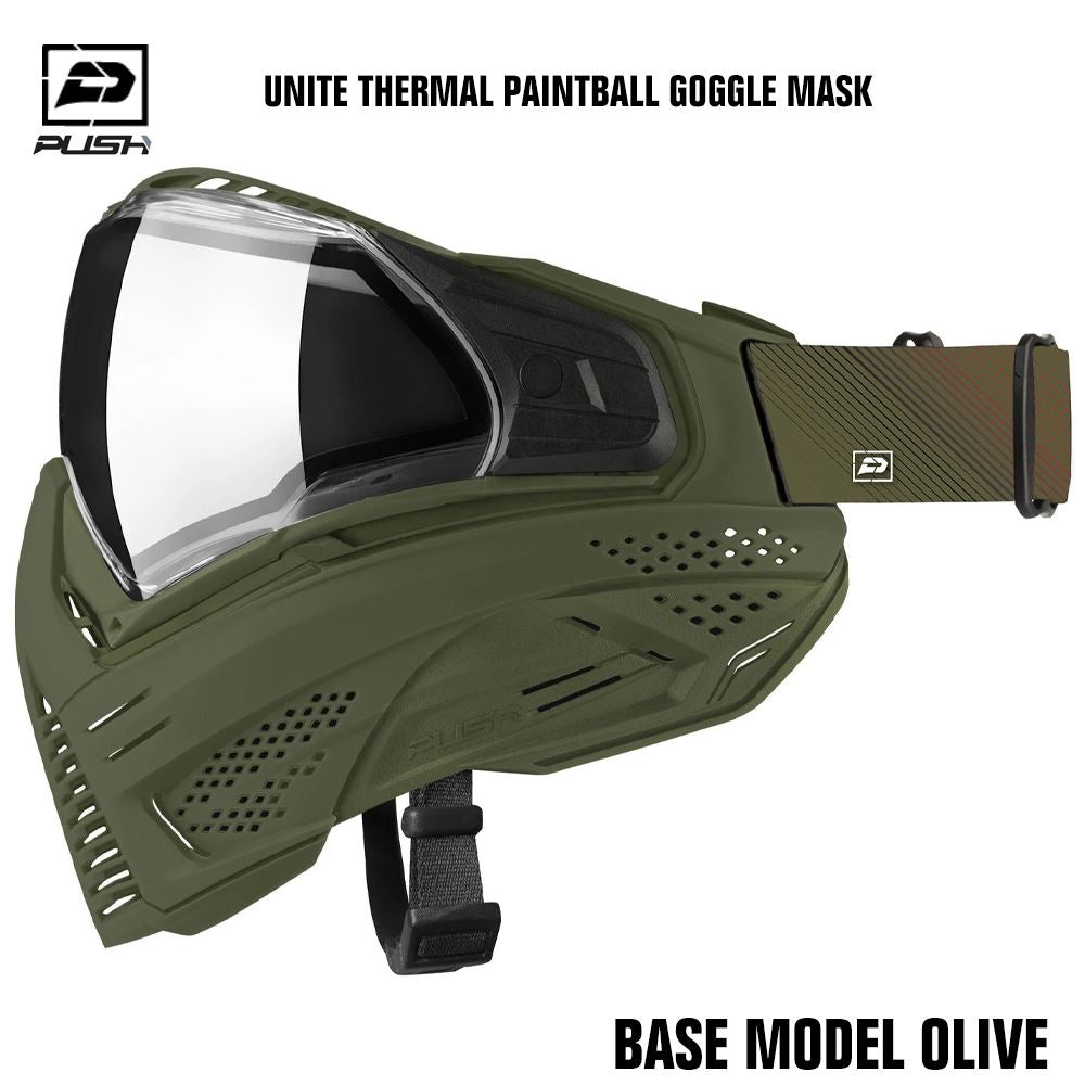Push Unite Thermal Paintball Goggle Mask - Base Model Olive (Clear Lens) Push Paintball