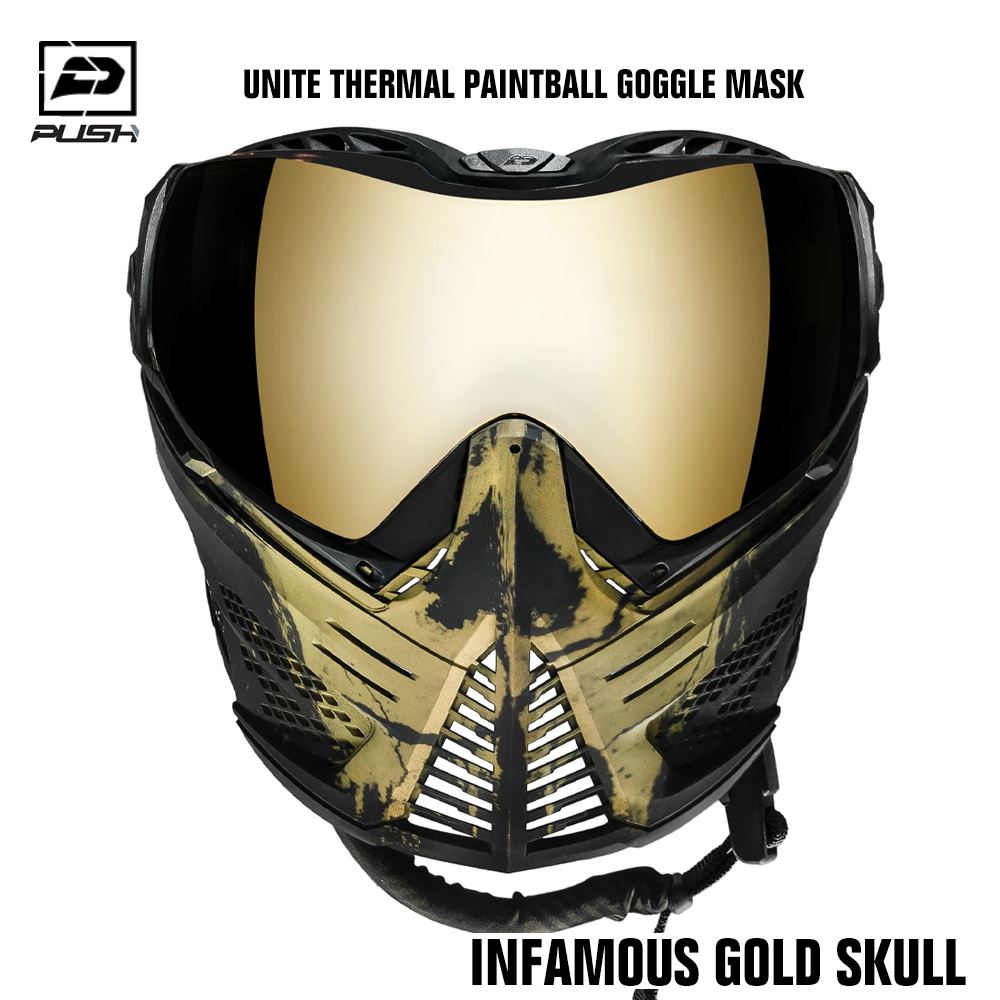 Push Paintball Unite Thermal Paintball Goggle Mask - Infamous Gold Skull Push Paintball