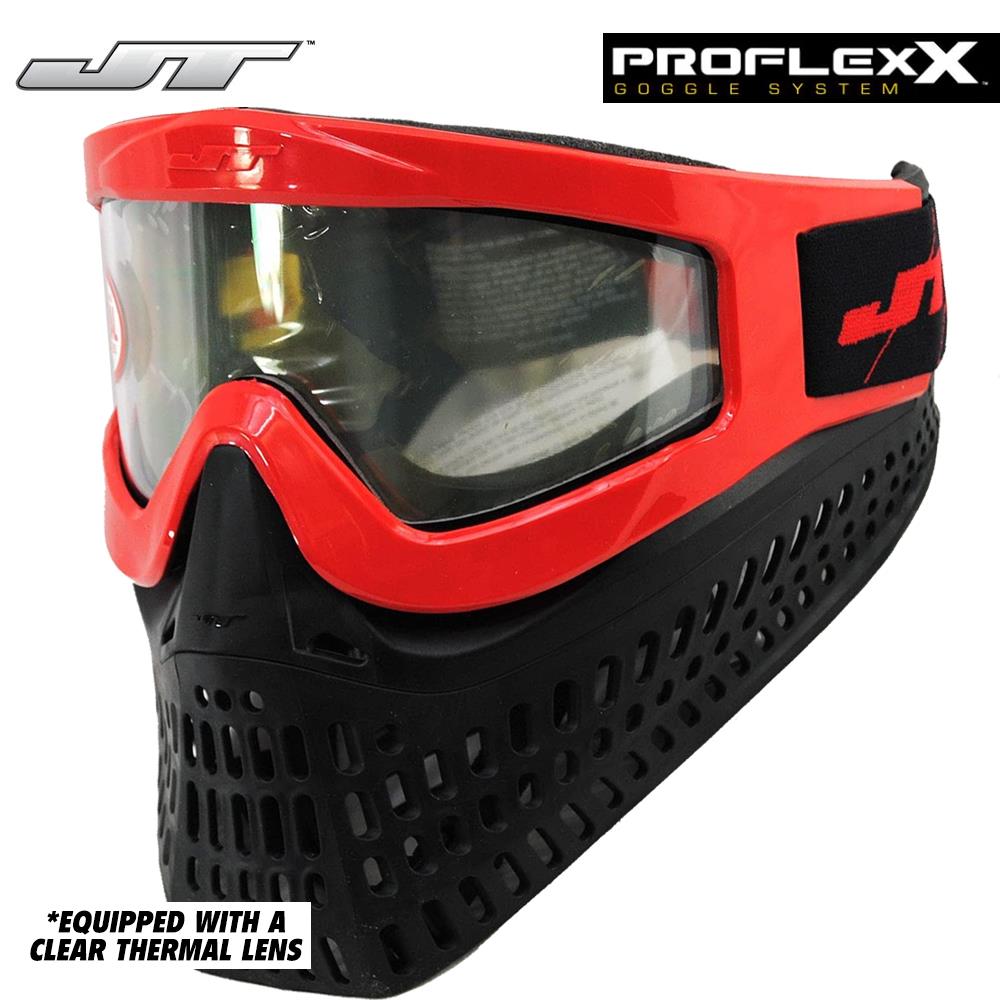JT Proflex X Thermal Paintball Mask Protective Goggle w/ Quick Change Frame System - Red / All Black Lower JT Paintball