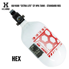 HK Army Hex 68/4500 Extra Lite Carbon Fiber Compressed Air HPA Paintball Tank - Standard Reg - White/Red HK Army