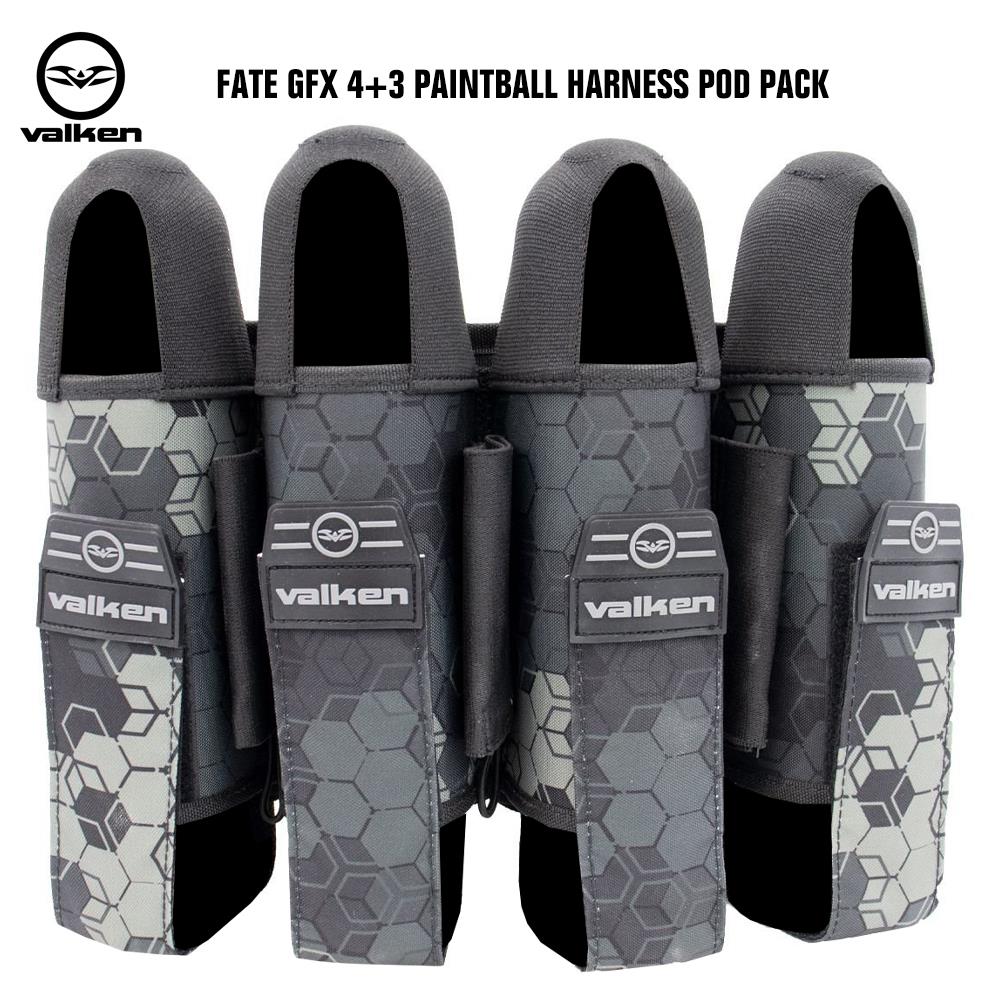 Valken Fate GFX 4+3 Paintball Harness Pod Pack - 3D Cube Grey Camo Valken