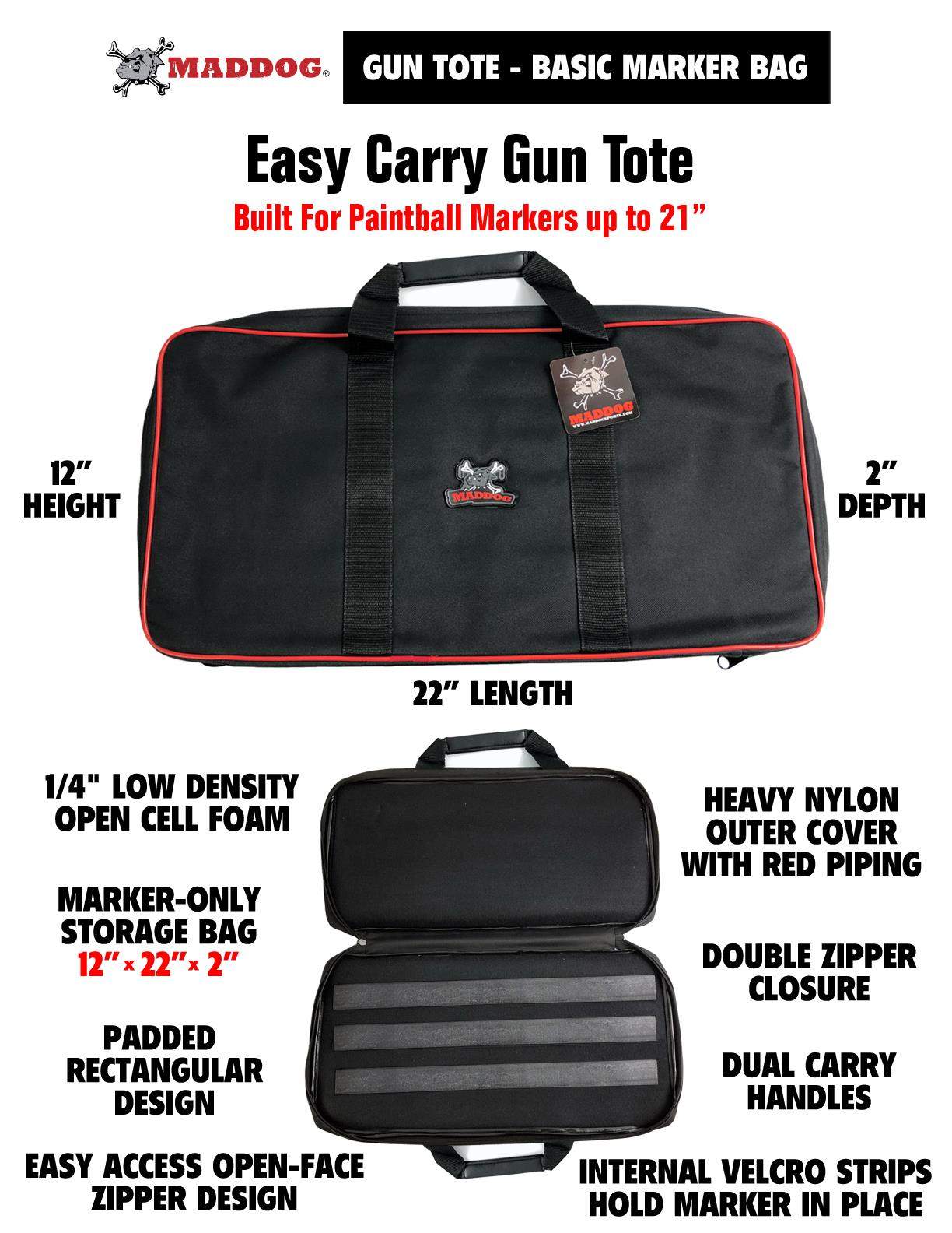 Maddog Small Padded Marker Gun Case (Black) std config, marker, ready to play feel, for woodsball play, side profile
