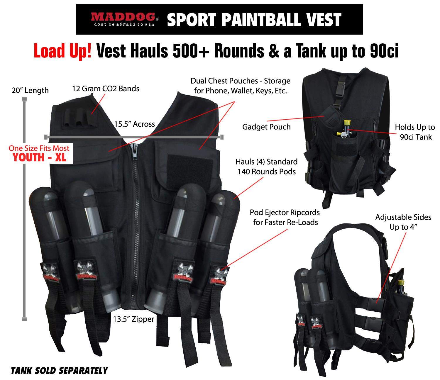 Maddog Tactical Sport Vest with 4 Pods & Standard Remote Coil Paintball Package Maddog