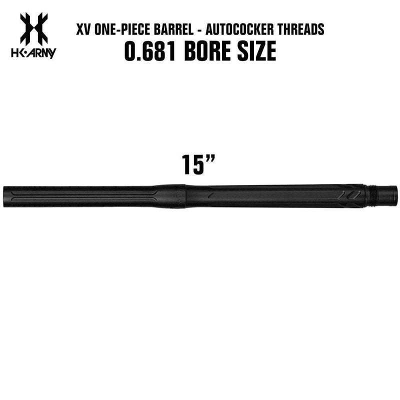 HK Army XV one-piece autococker paintball barrel in dust black with 0.681 bore size and 15-inch length