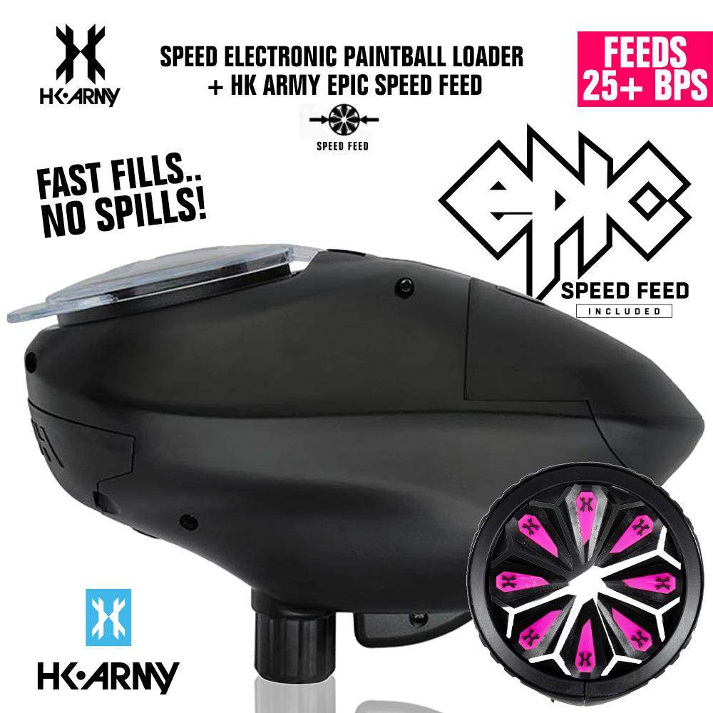HK Army Speed Electronic Paintball Loader with Epic Speed Feed - 25+ BPS