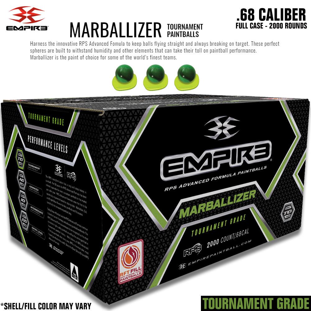 Empire Marballizer .68 Caliber Paintballs - Clear Blue Swirl Yellow Fill Empire