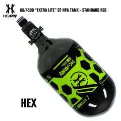 HK Army Hex 68/4500 Extra Lite Carbon Fiber Compressed Air HPA Paintball Tank - Standard Reg - Black/Green HK Army