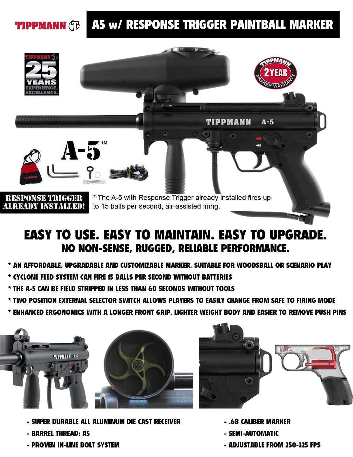 Tippmann A-5 w/ Response Trigger Paintball Gun A5 Marker Tippmann