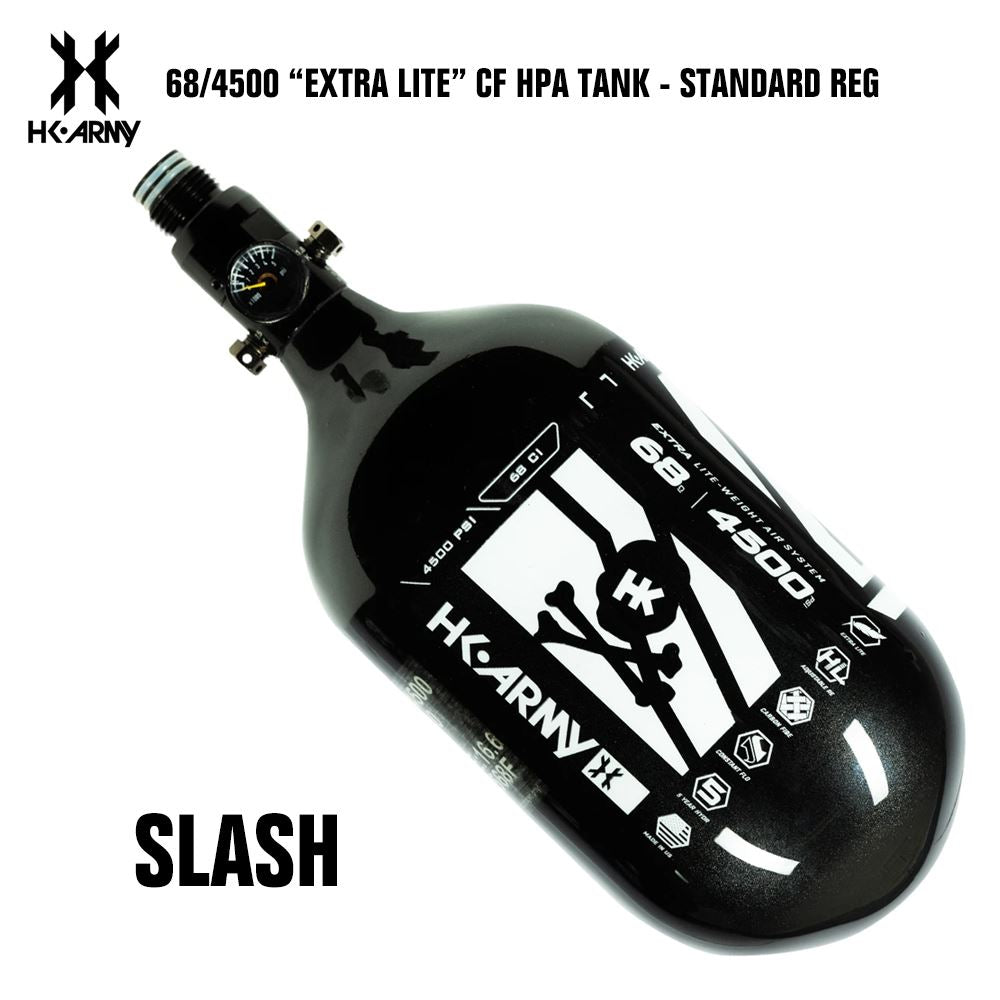 HK Army Slash 68/4500 Extra Lite Carbon Fiber Compressed Air HPA Paintball Tank - Standard Reg - Black/White HK Army
