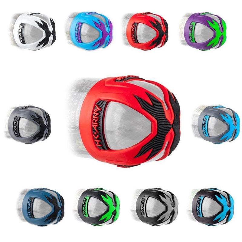 HK Army Vice Tank Grip 2.0 in various colors providing anti-slip, comfortable grip for paintball carbon fiber tanks sizes 48ci to 100ci.