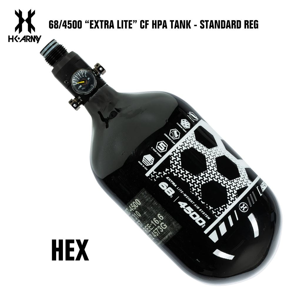HK Army Hex 68/4500 Extra Lite Carbon Fiber Compressed Air HPA Paintball Tank - Standard Reg - Black/White HK Army