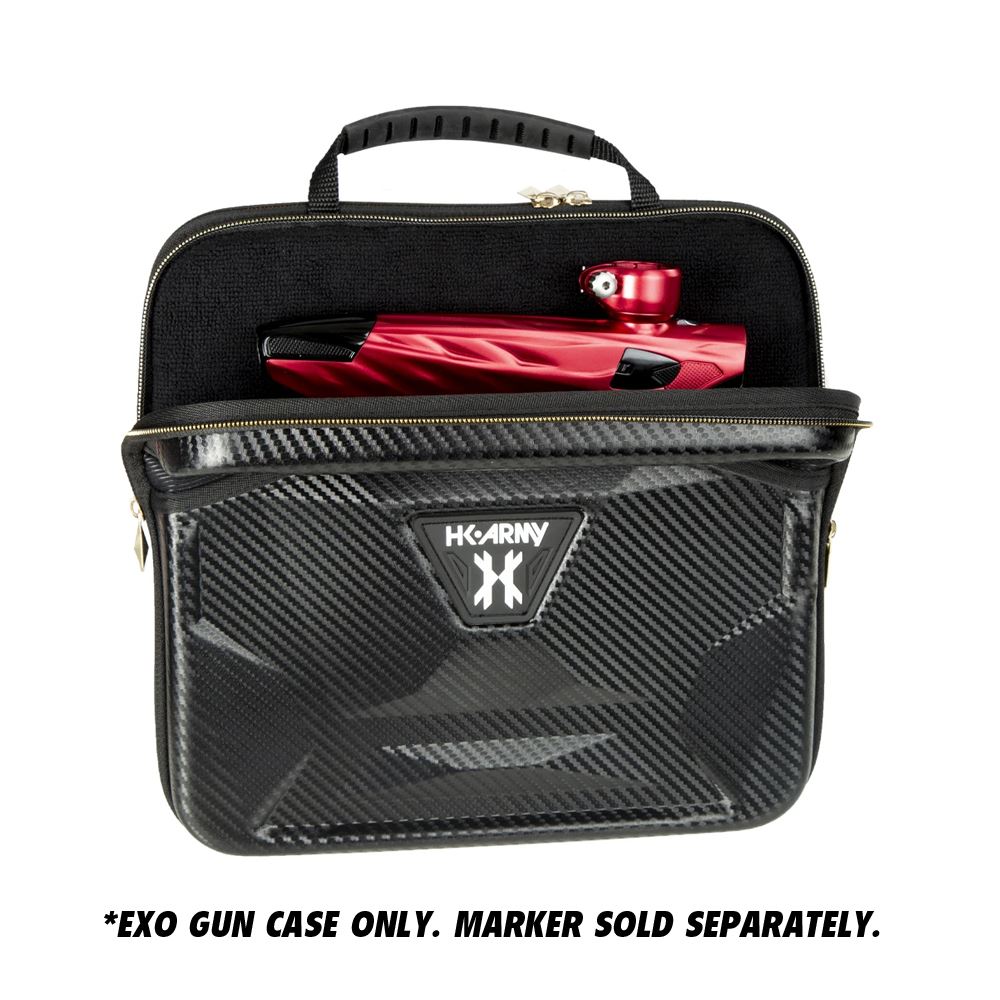 HK Army EXO Marker Case 2.0 – Hard Shell Gun Case Carbon Fiber std config, marker, durable field setup, for woodsball play, front angle
