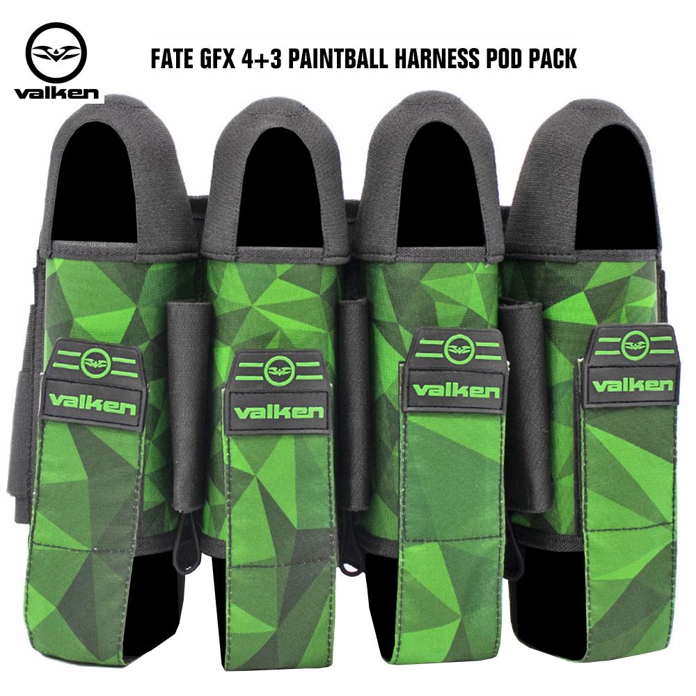 Valken Fate GFX 4+3 Paintball Harness Pod Pack - Polygon Green Valken