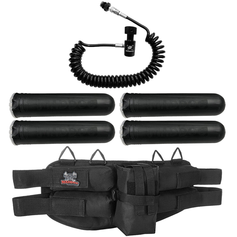 Maddog 4+1 Paintball Harness, Pods & Quick Disconnect Remote Coil Combo
