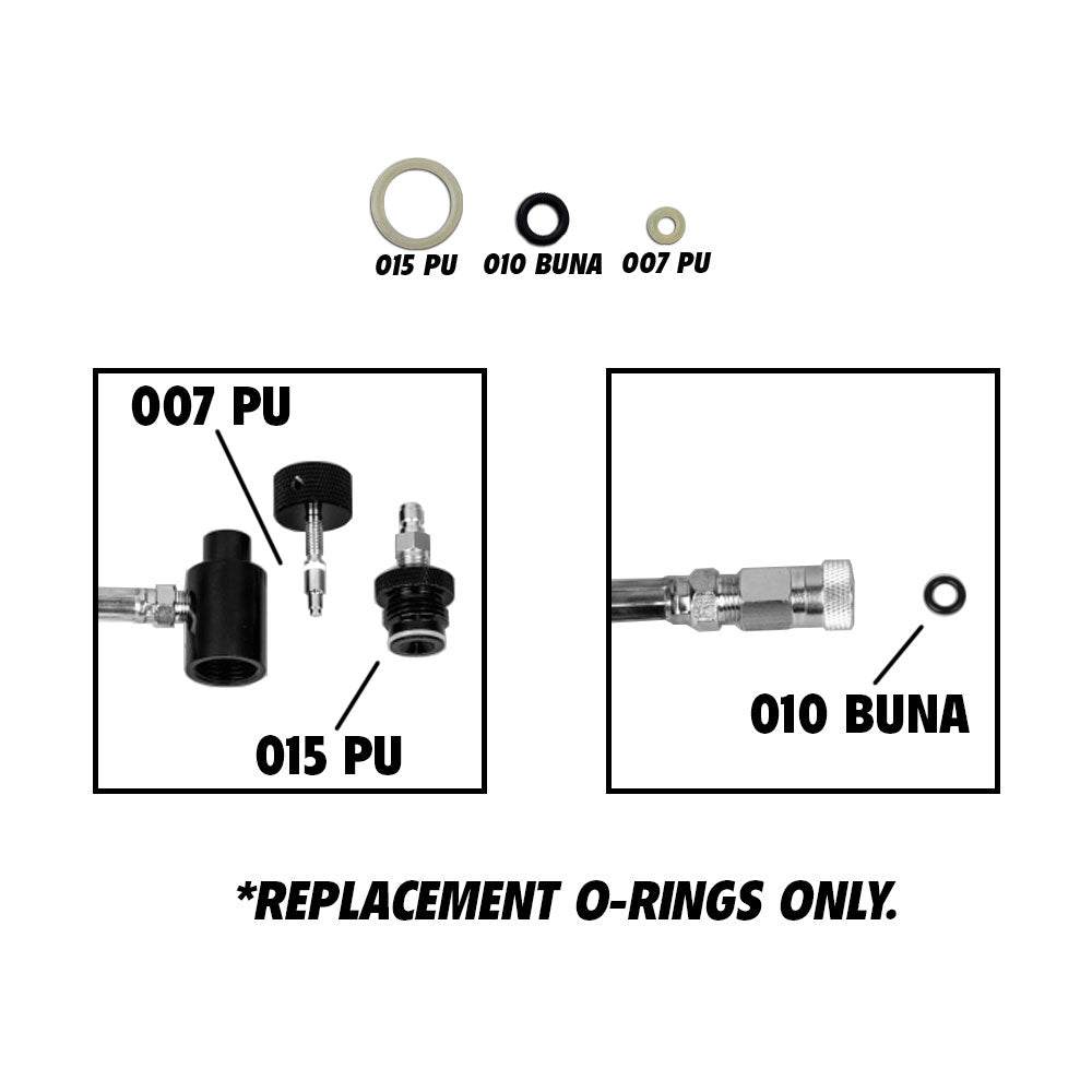 Maddog Paintball Remote Coil O-ring Kit with replacement 007 PU, 010 BUNA, and 015 PU O-rings for valve repair and maintenance