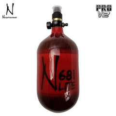 Ninja Paintball LITE TRANSLUCENT 68/4500 Carbon Fiber Compressed Air HPA Paintball Tank with Pro V2 Regulator - Red Ninja Paintball