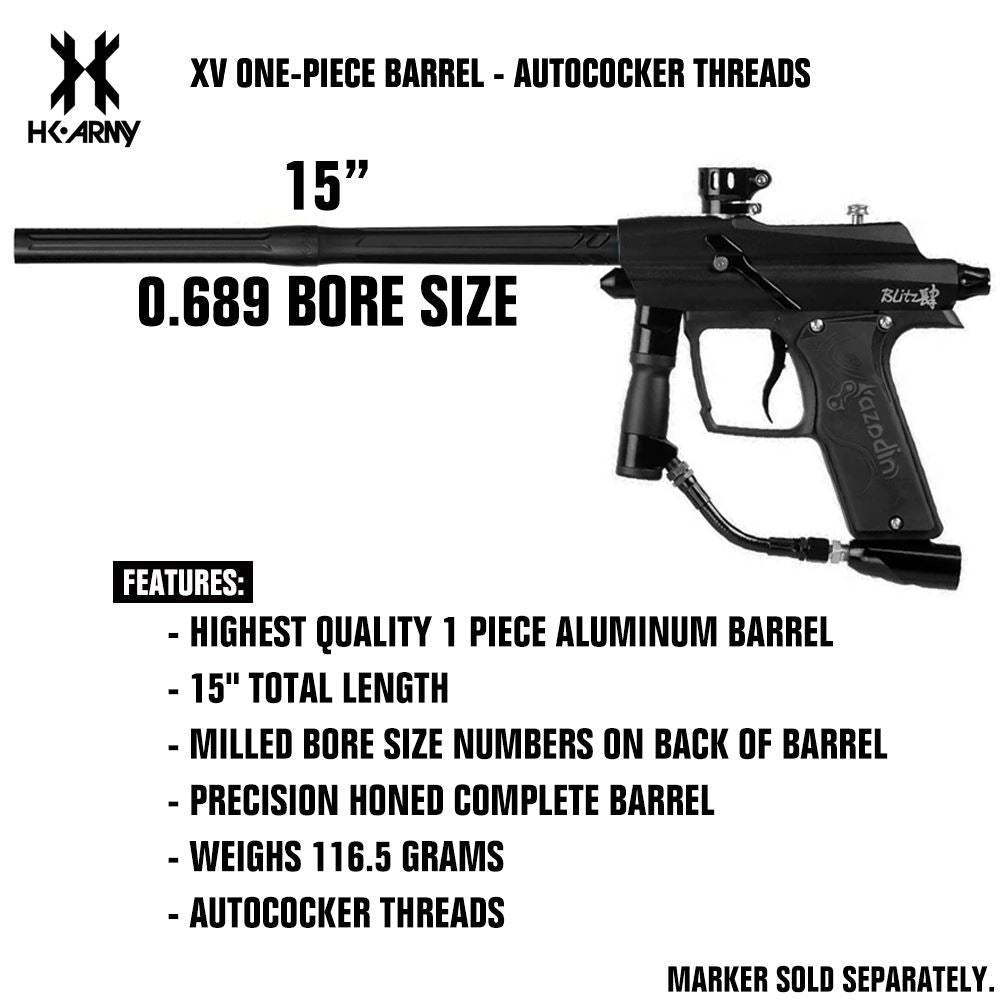 HK Army XV One-Piece Paintball Barrel - Autococker - Dust Black - 0.689 Bore Size HK Army