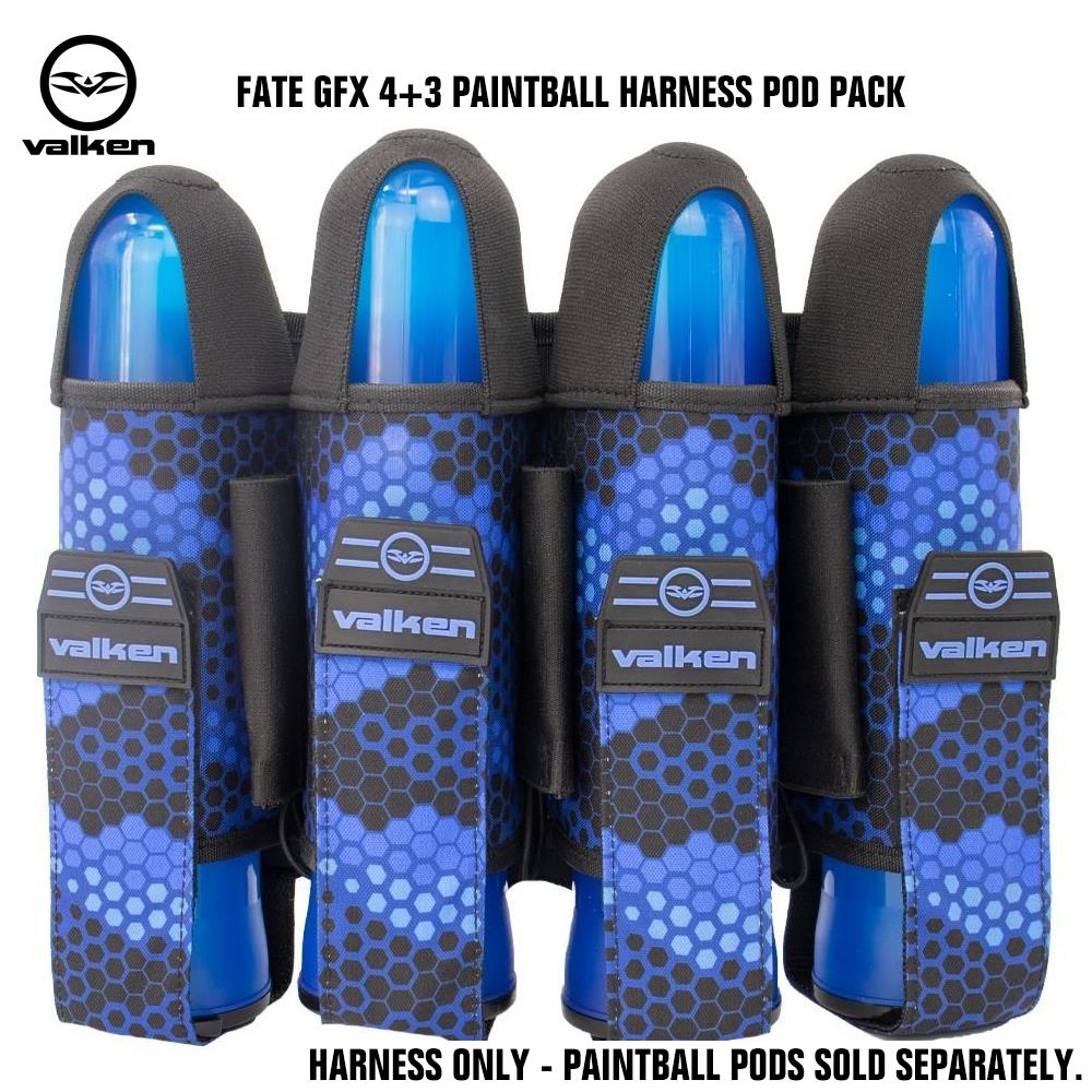 Valken Fate GFX 4+3 Paintball Harness Pod Pack - Digi Tiger Blue Camo Valken
