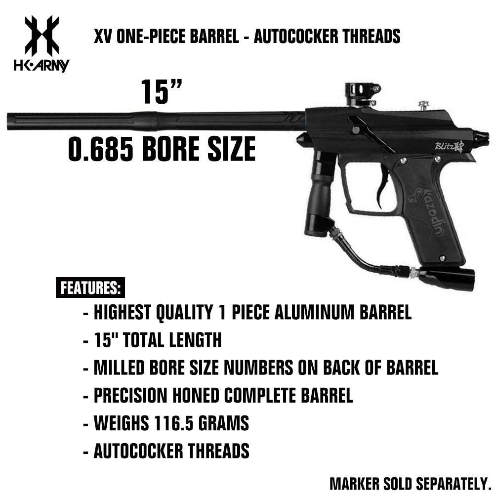HK Army XV One-Piece Barrel - Autococker - Dust standard, marker barrel, lightweight barrel feel, for tighter groupings, alt profile