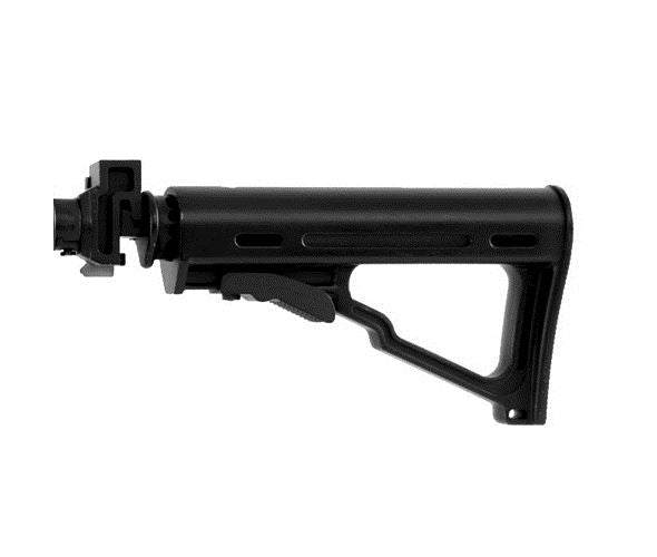 Tippmann 98 Collapsible black folding stock for markers with six adjustable positions and folding feature for close quarters.