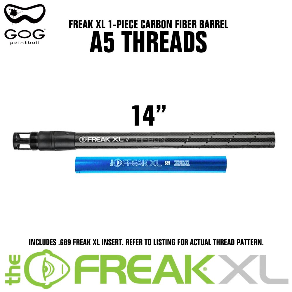 GoG Freak XL Carbon Fiber Paintball Barrel w/ .689 Insert - A-5 Thread - 14" GoG