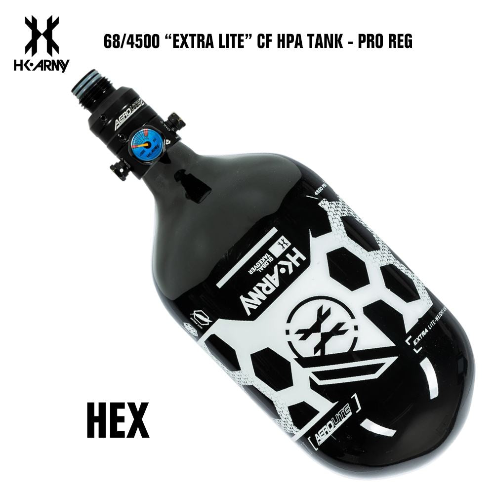 HK Army Hex 68/4500 Extra Lite Carbon Fiber Compressed Air HPA Paintball Tank - V2 Pro Reg - Black/White HK Army