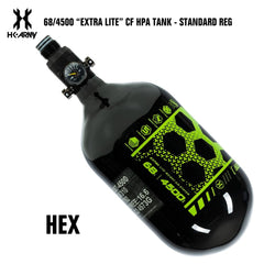 HK Army Hex 68/4500 Extra Lite Carbon Fiber Compressed Air HPA Paintball Tank - Standard Reg - Black/Green HK Army