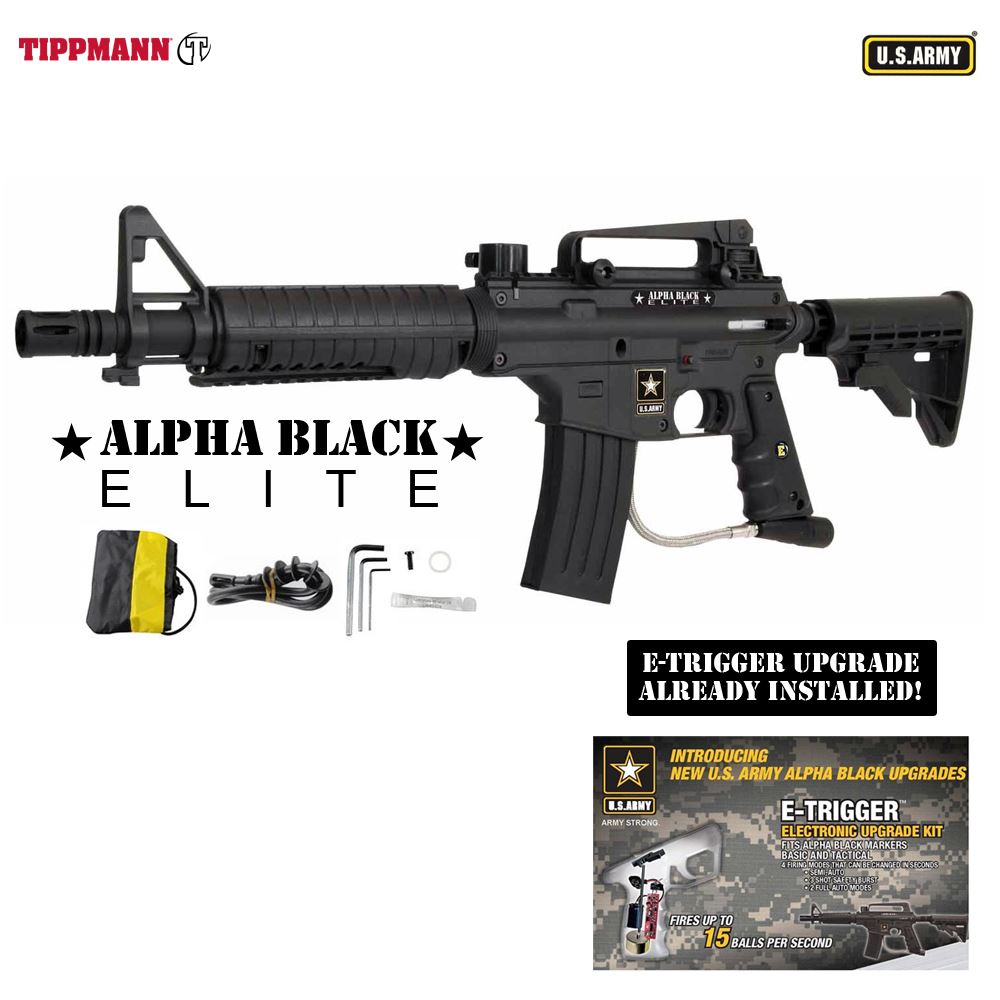 Tippmann U.S. Army Alpha Black Elite Tactical w/ E-Grip Paintball Gun - Black - T106013 Tippmann