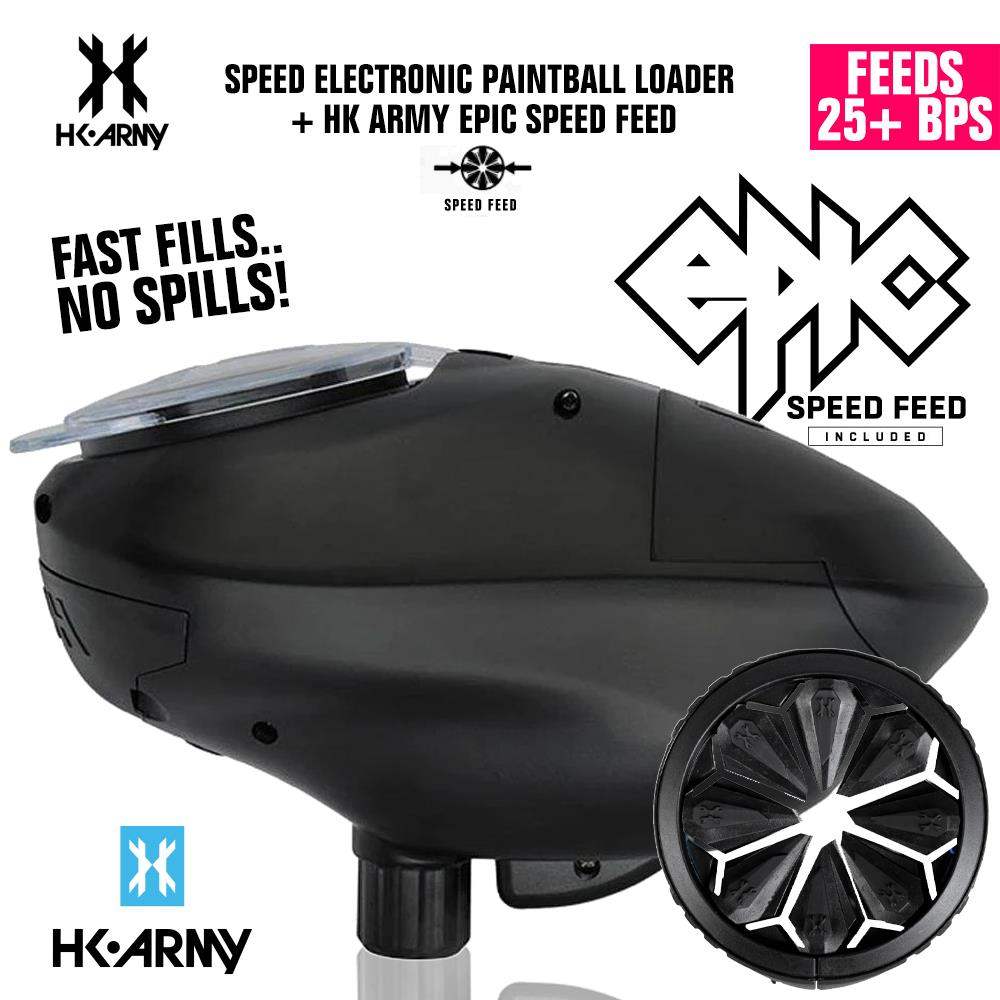 HK Army Speed Electronic Paintball Loader with Epic Speed Feed - 25+ BPS