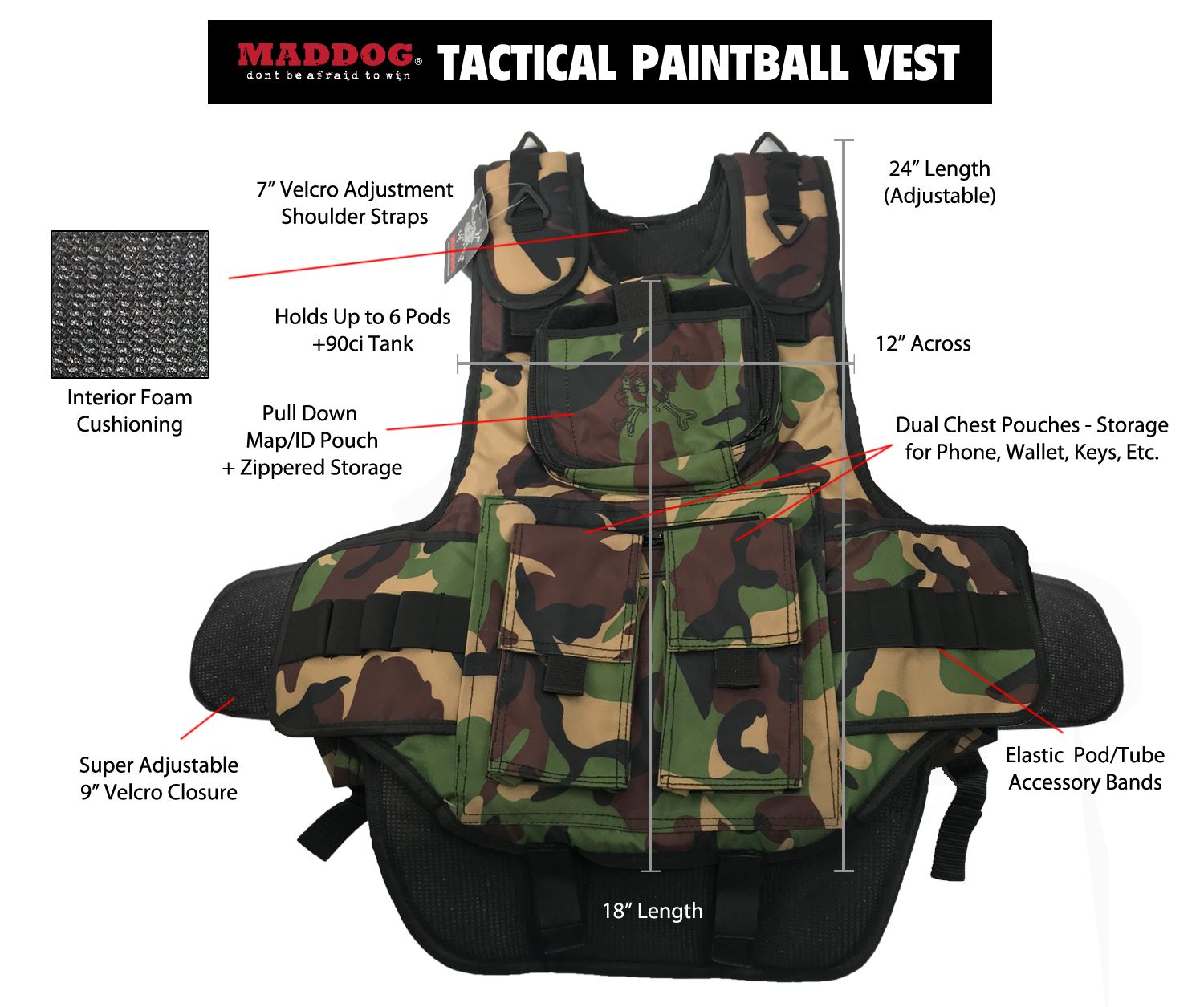 Maddog Tactical Camo Vest w/ Pods & Standard Remote Coil Paintball Package Maddog