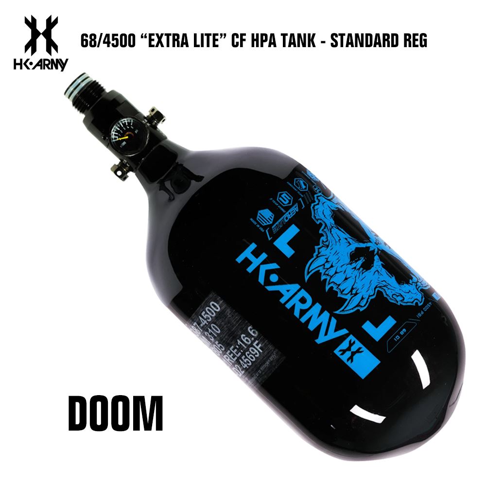 HK Army Doom 68/4500 Extra Lite Carbon Fiber Compressed Air HPA Paintball Tank - Standard Reg - Black/Blue HK Army