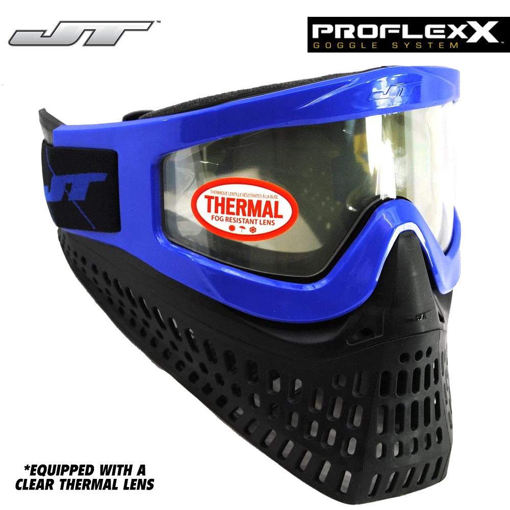 JT Proflex X Thermal Paintball Mask Protective Goggle w/ Quick Change Frame System - Blue / All Black Lower JT Paintball