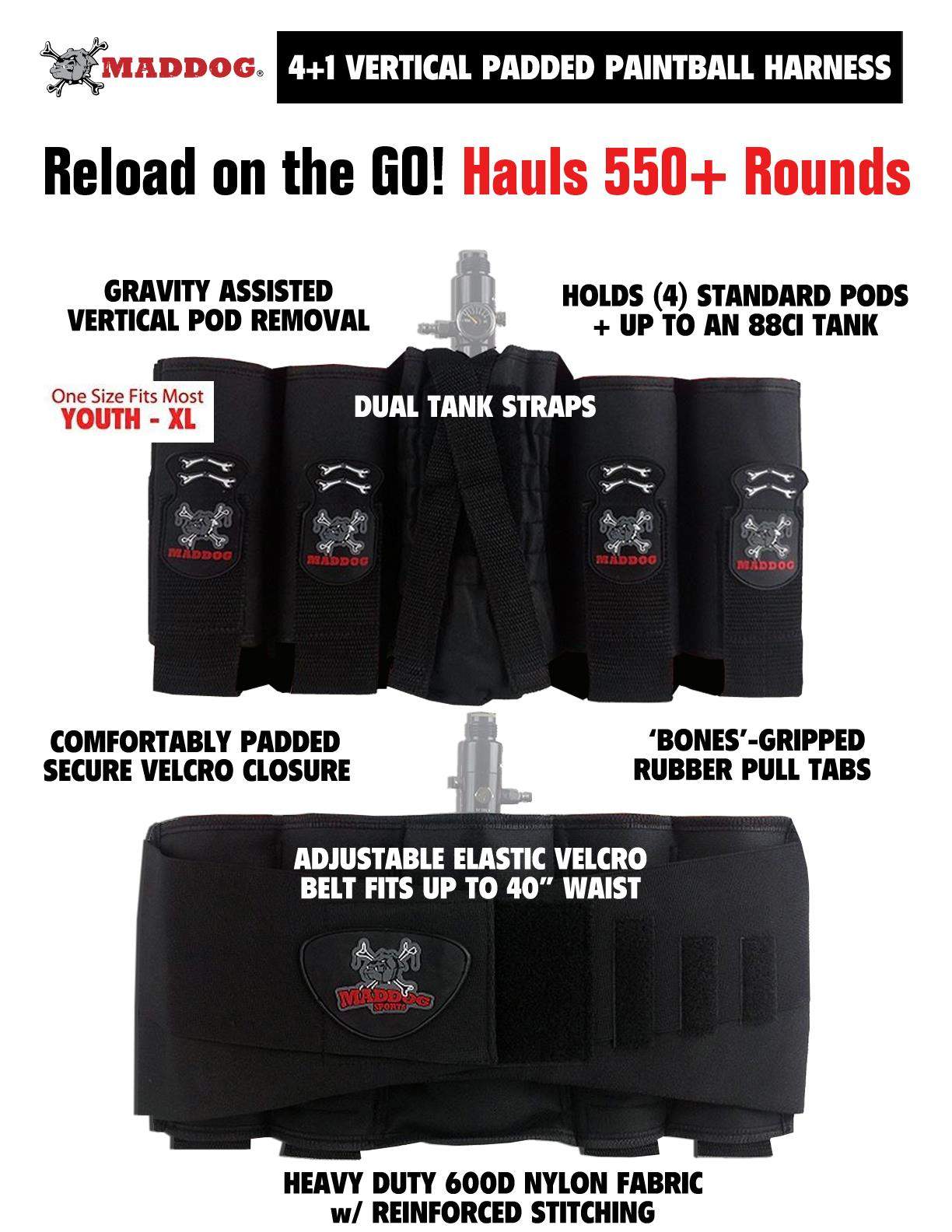 Maddog 4+1 Vertical Paintball Pod Pack Harness w/ Paintball Pods Maddog