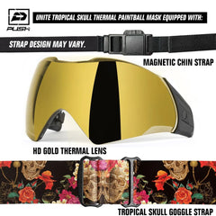 Push Unite Thermal Paintball Goggle Mask - Tropical Skulls - (HD Gold Lens) Push Paintball