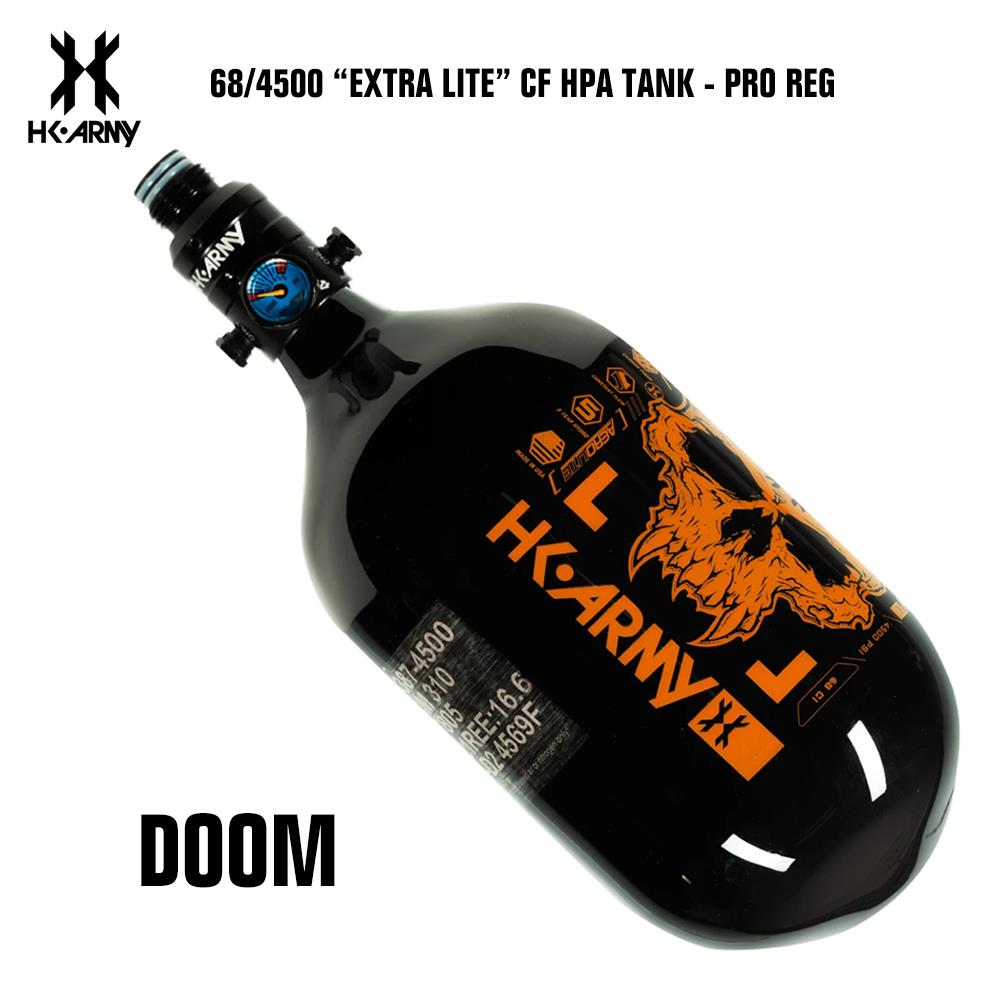 HK Army Doom 68/4500 Extra Lite Carbon Fiber Compressed Air HPA Paintball Tank - V2 Pro Reg - Black/Orange HK Army