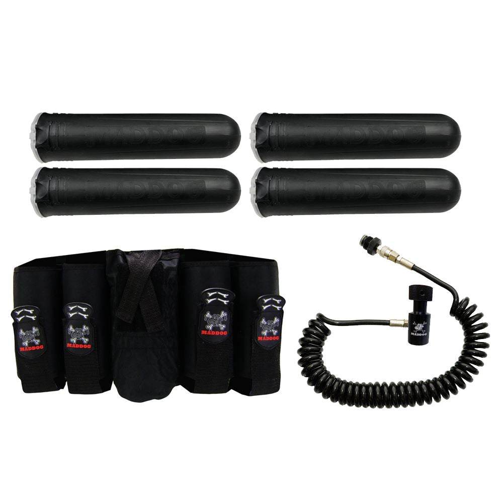 Maddog 4+1 Vertical Paintball Harness with Paintball Pods and Quick Disconnect Remote Coil Combo Maddog